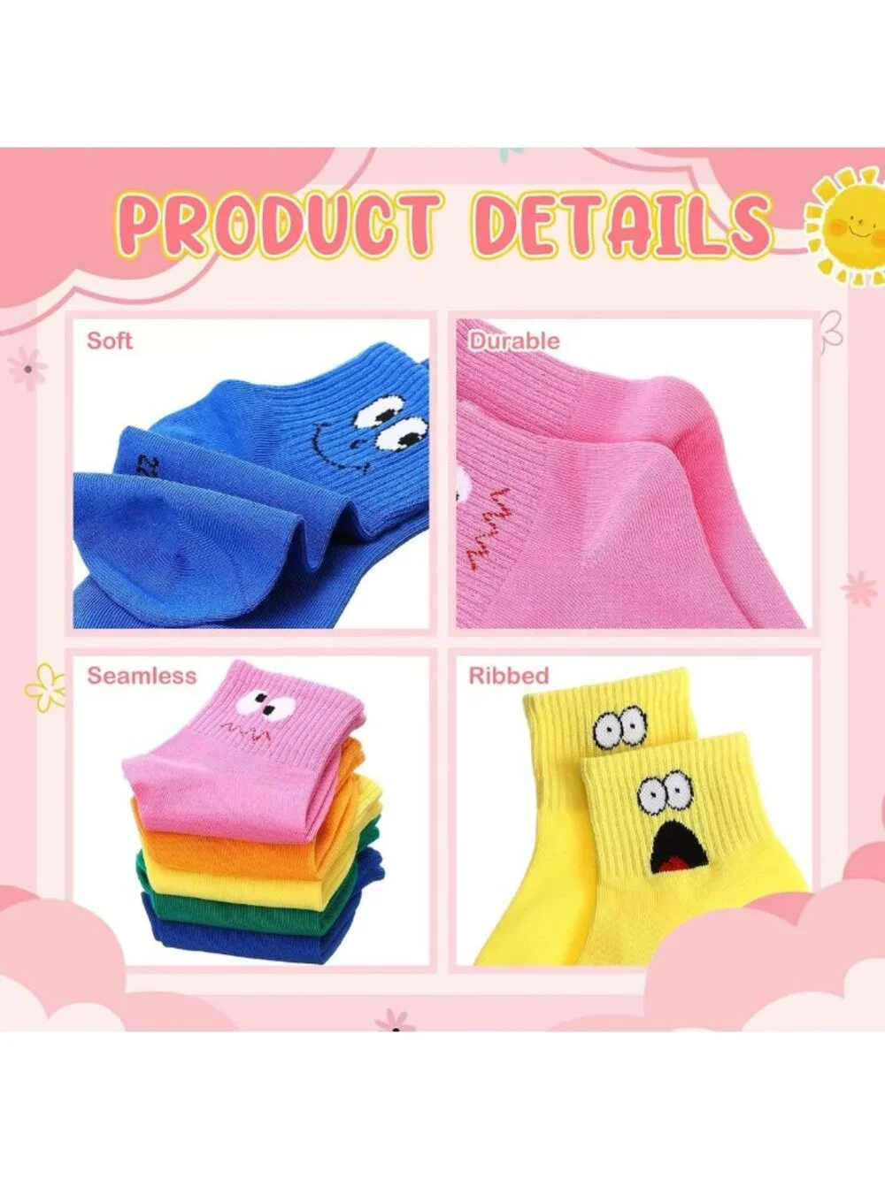 10 Pairs Funny Cartoon Face Socks for Kids - Silly Cotton Novelty Socks for